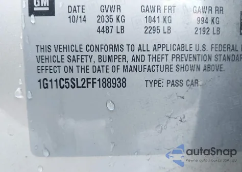 2015 Chevrolet Malibu 1Lt z USA, uszkodzony, nr VIN 1G11C5SL2FF188938